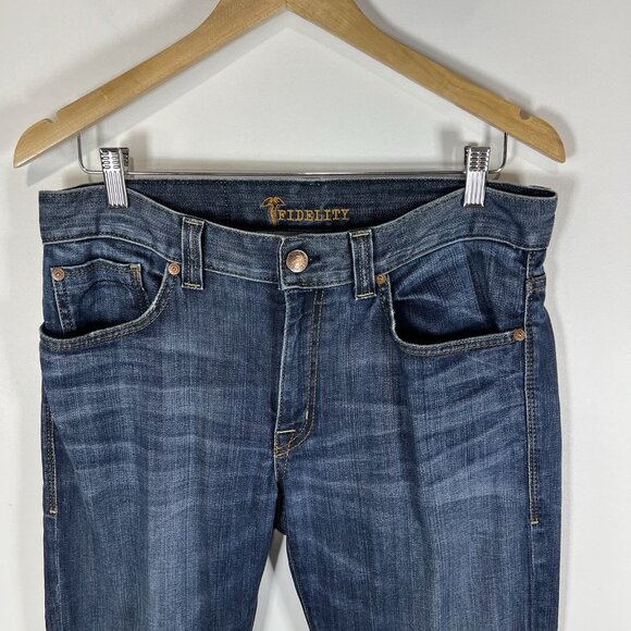 Fidelity Impala Mens 32 Blue Dark Jeans Made In USA Stretch Straight Leg - Picture 4 of 10